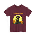 Happy Halloween Black Cat T-Shirt | Pumpkin Moonlight Bat Halloween Design Tee