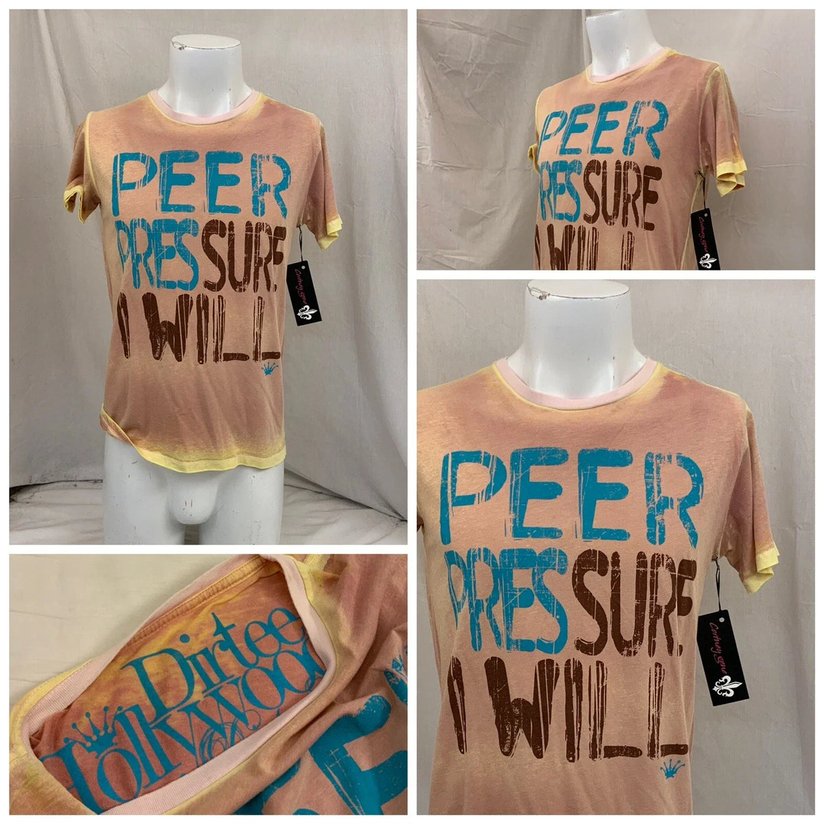 Dirtee Hollywood T Shirt M Orange Poly Cotton Short Sleeve NWT YGI O2-107 Unisex