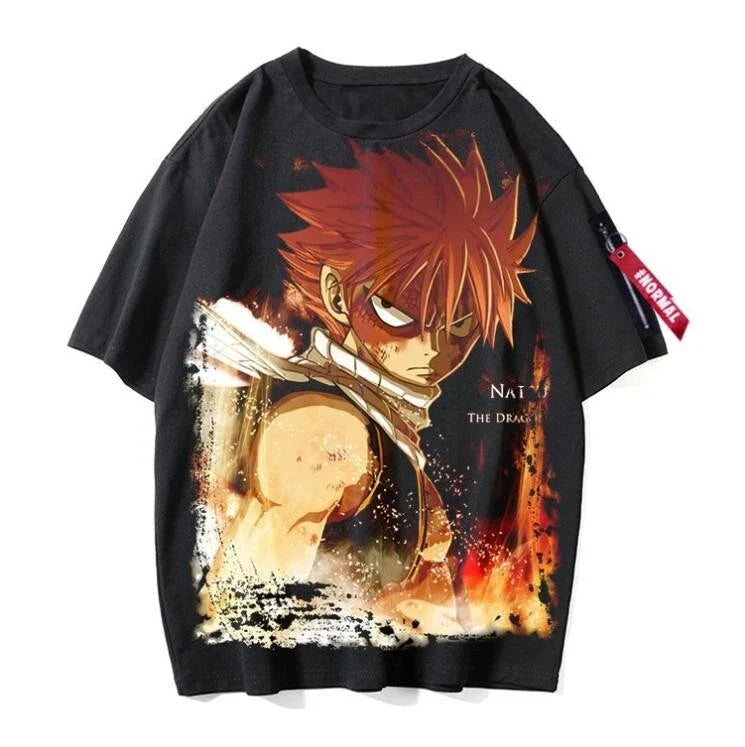 Fairy tail Natsu anime manga shirt undershirt polyester black unisex Unisex