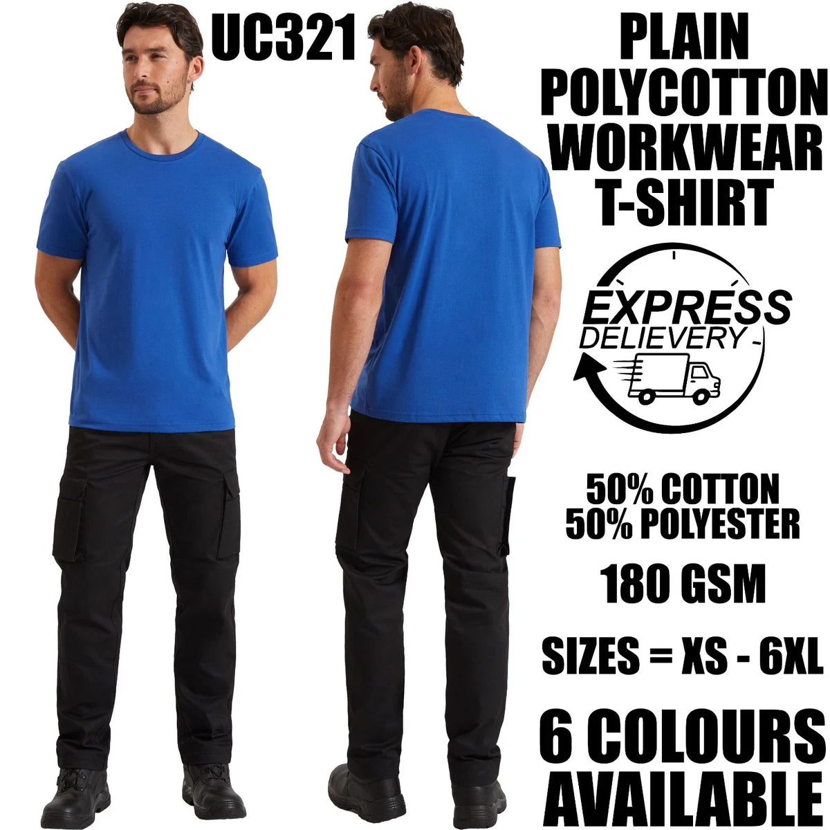Plain Polycotton Workwear | 180 GSM | 50% Cotton 50% Polyester Crew Neck Unisex