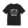 Welder Humor Pointing Hands Fabricator Metal Pipeline Blue Collar T-Shirt