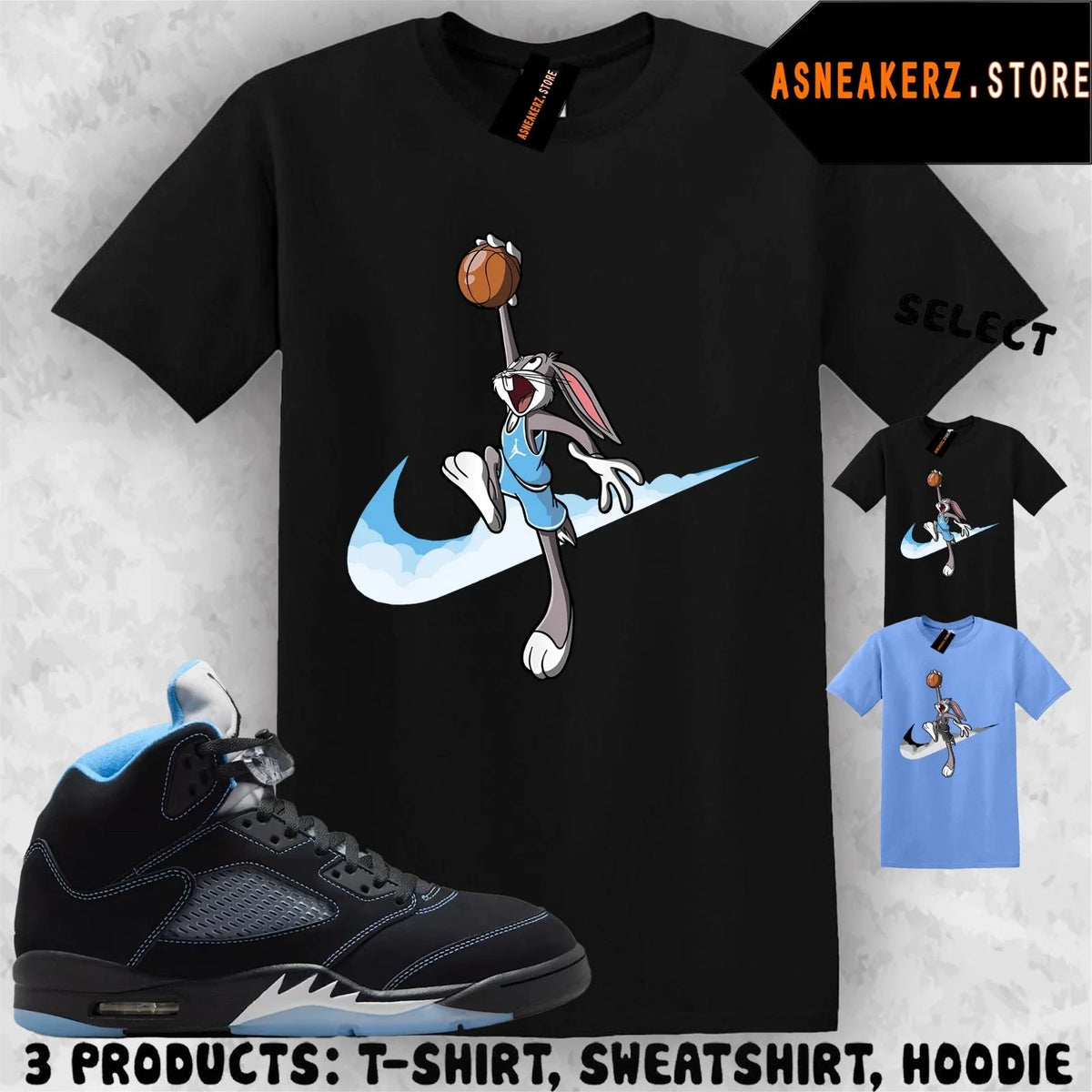Just dunk it bugs Matching Tee Shirt To Match aj5s Black University Blue Sneaker Unisex