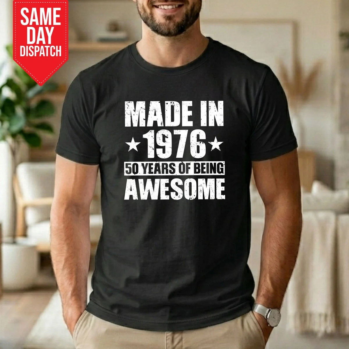 Made In 1976 T Shirt Printed 50 Years Of Being Awesome Birthday Gift Men Tee Top Unisex