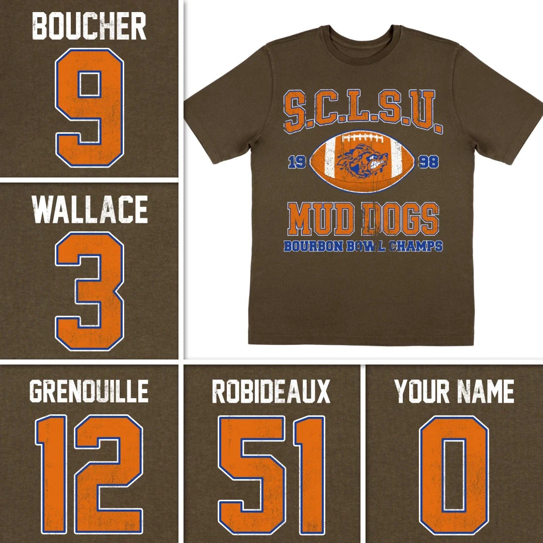 SCLSU Mud Dogs Football The Waterboy 1998 Adam Sandler Bourbon Bowl Jersey Shirt Unisex