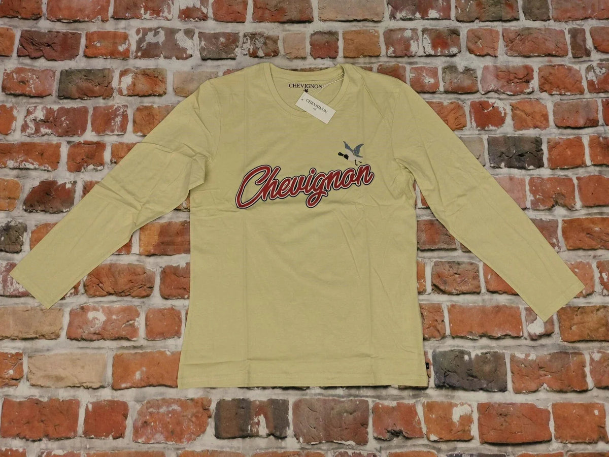 NEW*CHEVIGNON LONG SLEEVE SHIRT*SCRIPT*VANILLA YELLOW*CASUAL*NEW Unisex