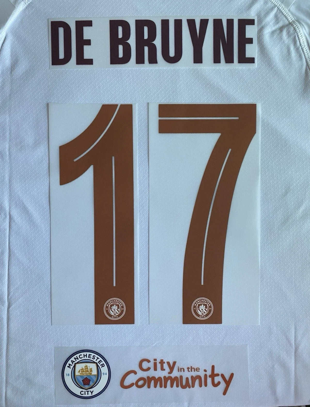 2023/24 MANCHESTER CITY #17 DE BRUYNE AWAY UCL & FA CUP NAME & NUMBER SET + SPON Unisex