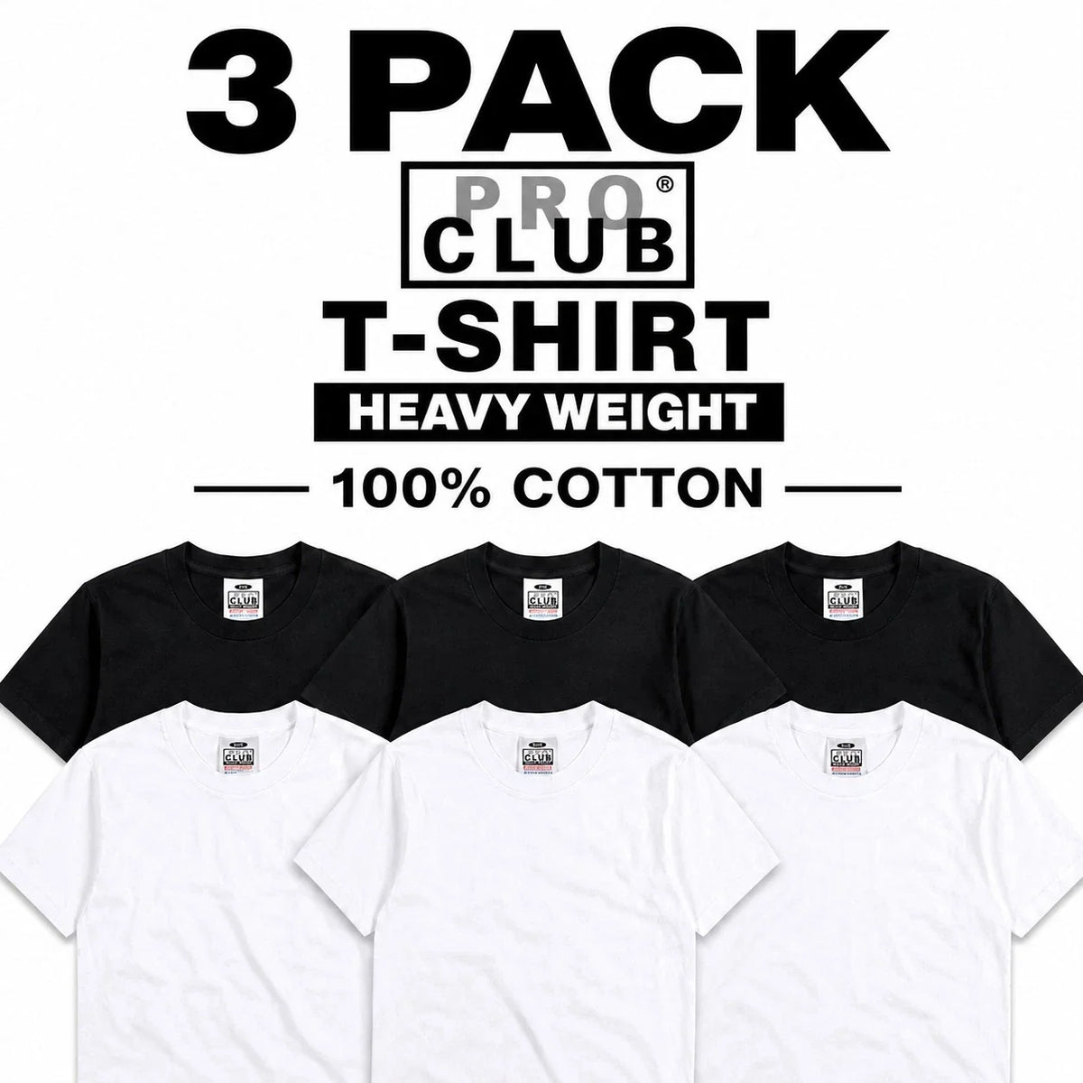 3 PRO CLUB T SHIRT HEAVYWEIGHT SHORT SLEEVE PLAIN 100% COTTON Black Or White Unisex