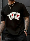 Men'S Casual Cotton with Playing Card Print, Crew Neck, Short Sleeve, Sl Unisex