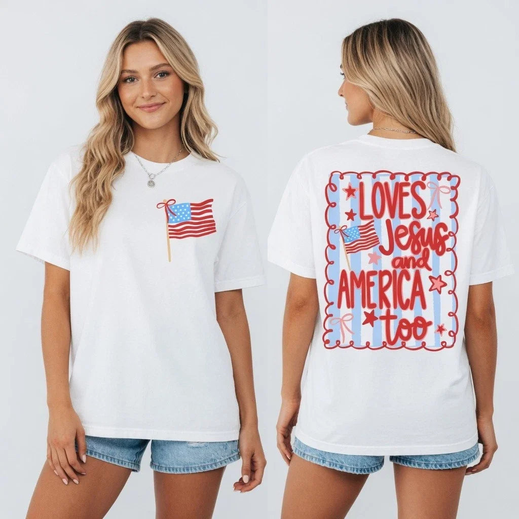 Loves Jesus and America Too Patriotic Coquette Bow 4th of July Unisex