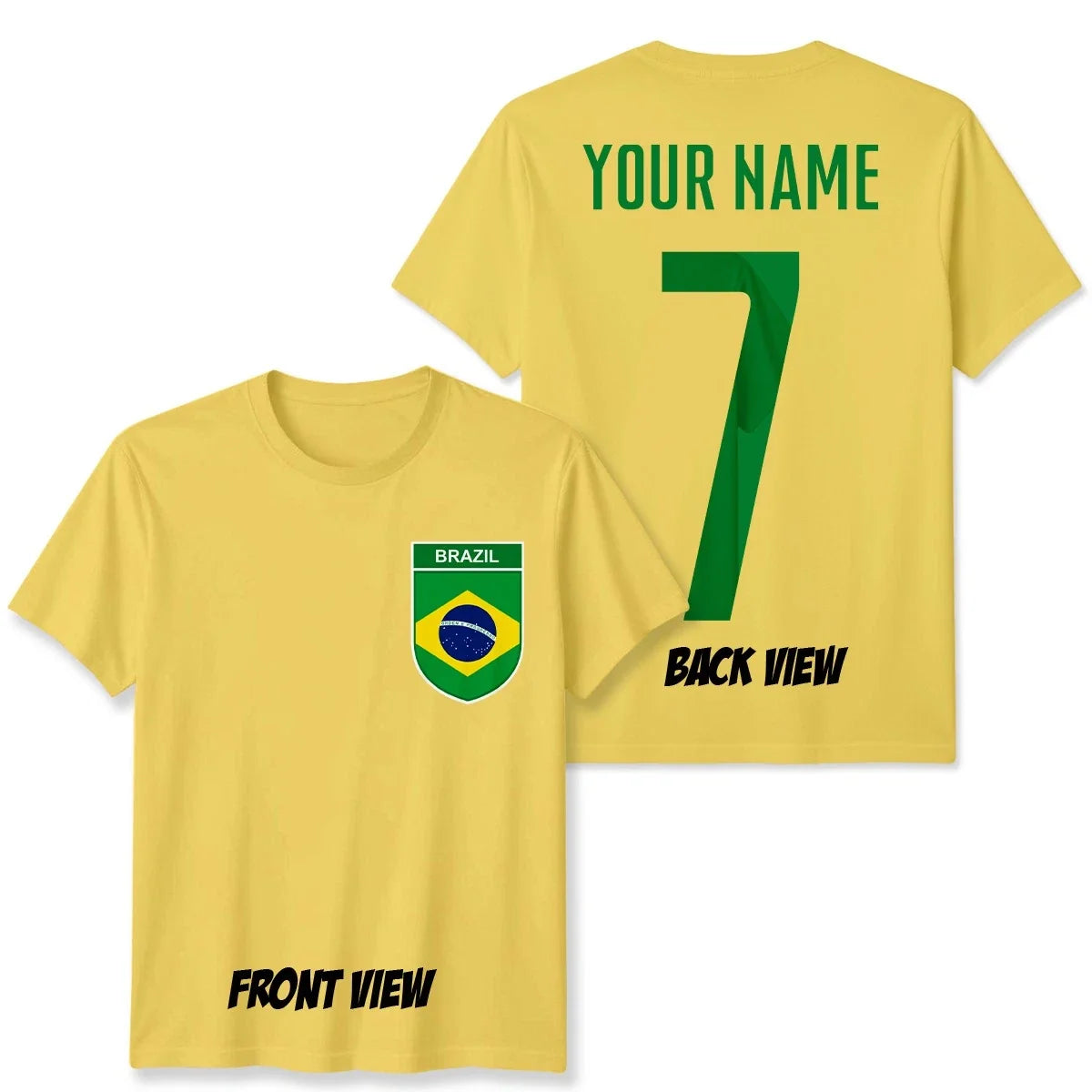 Personalised Brazil Football Unisex Kids Name Number Tee #WC Unisex