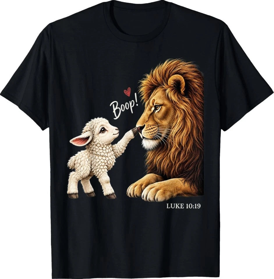 Boop Luke 10 19 Funny Lion and Lamb Boop Bible Verse T-Shirt