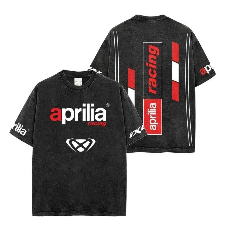 Aprilia Racing Vintage Washed T Shirt Motorcycle Graphic Tee Biker Streetwear Unisex