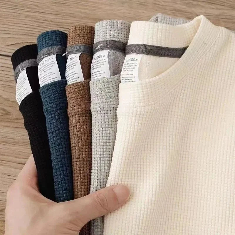 Summer Waffle Round Neck Men's Short Sleeved Short Sleeved Top Fashion Unisex