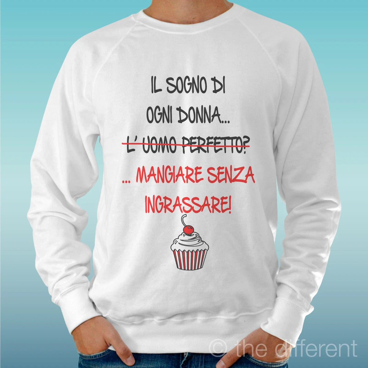 Felpa Man Light Sweater White " Eat Without Grease Sentence Funny " Unisex