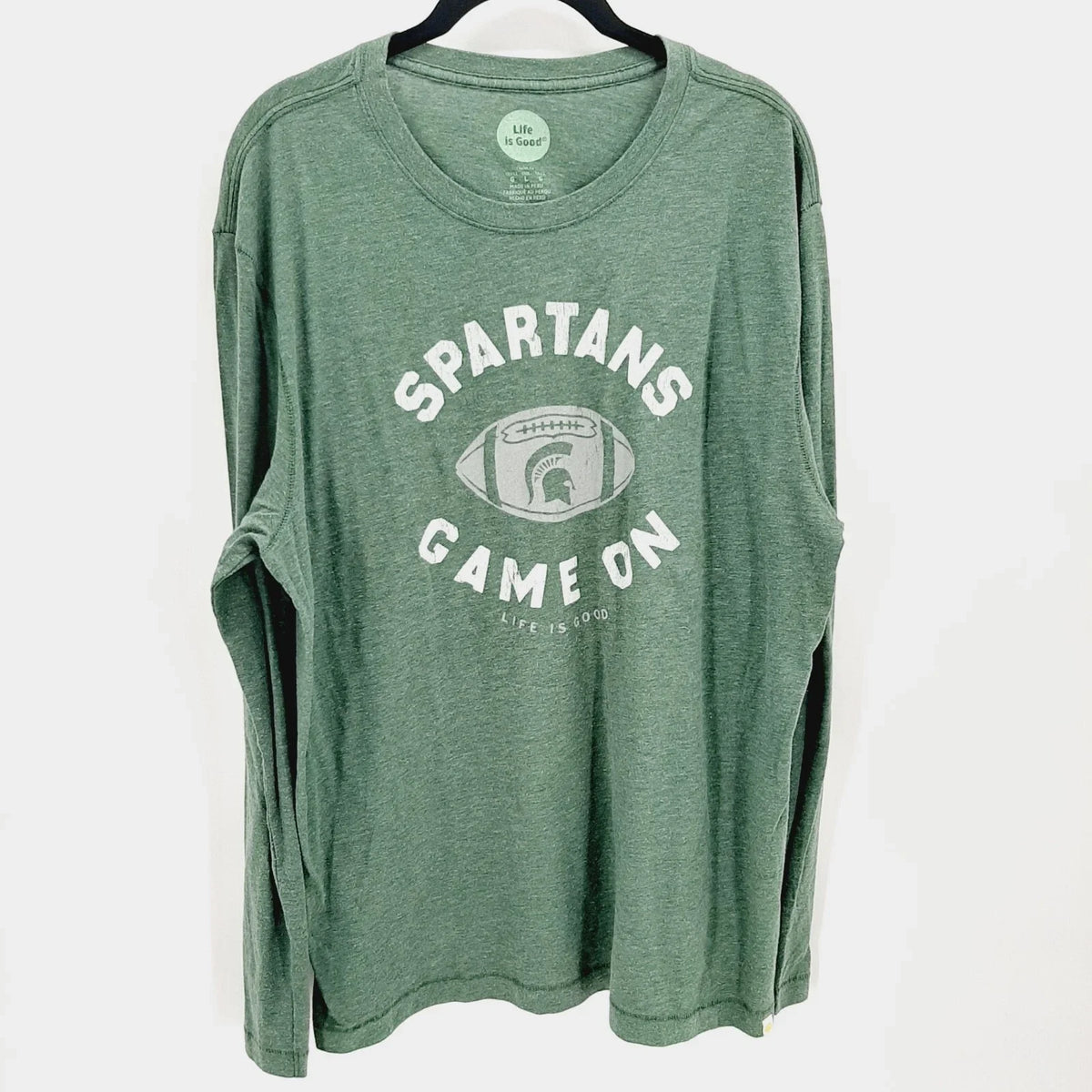 Life is Good Spartans Game On Football Classic Fit Men's Large, Very Soft Green Unisex