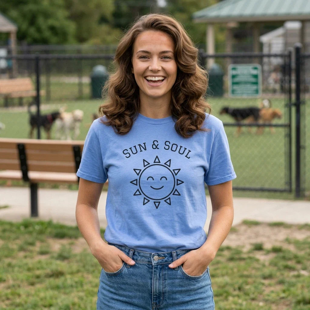 Sun & Soul smiling sun Tee | Positive vibes, minimalist art design simple Unisex