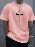 Men T Shirt 100% Cotton Round Neck Short Sleeve Cross Print Plus Size Loose Fit Unisex