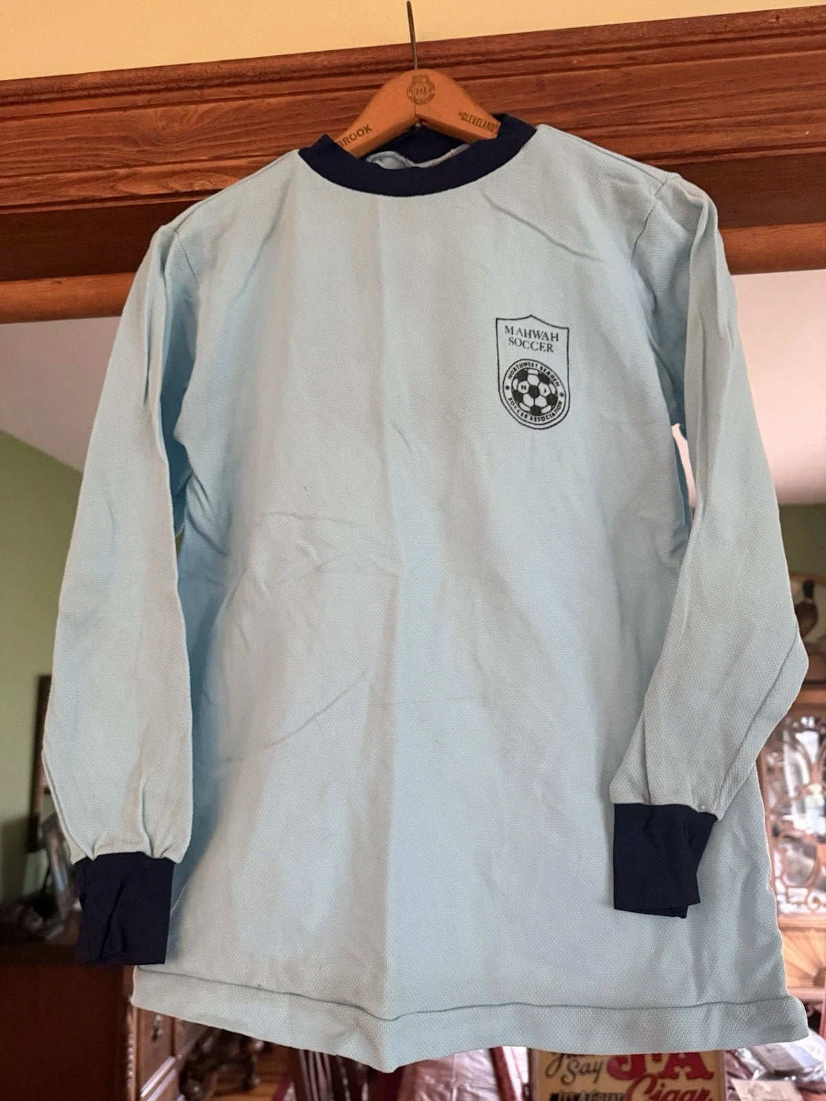 Vtg Classic Navy Powder Blue Mahwah Northwest Bergen Soccer Jersey Shirt NJ 70s Unisex
