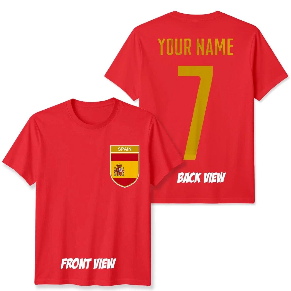 Personalised Spain Football Unisex Kids Name Number Tee #WC Unisex