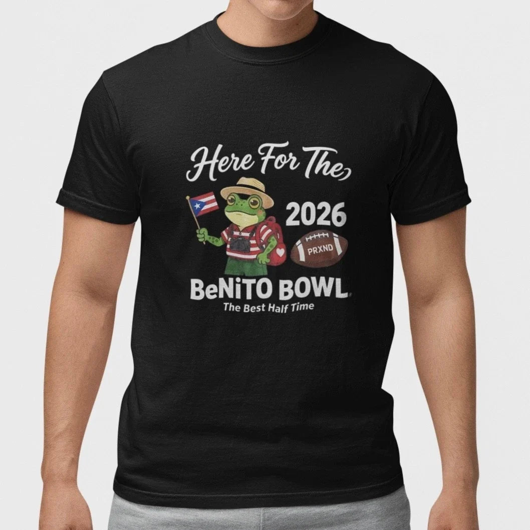 Here For The Benito Bowl 2026 Funny Party Shirt Cartoon Frog Game Day Tee Unisex