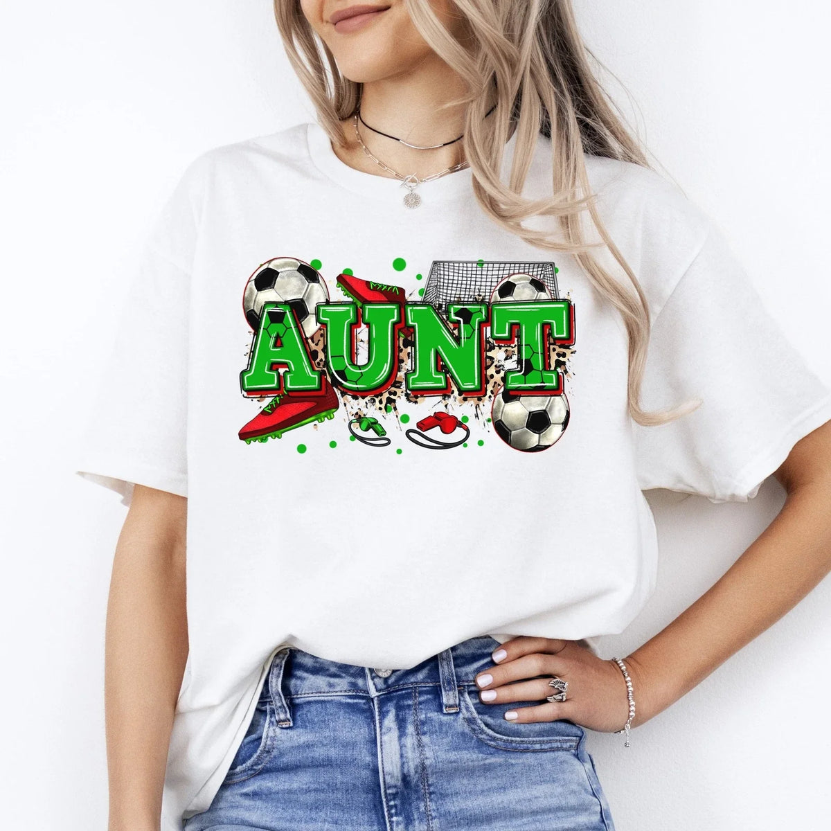 Soccer Aunt soccer player cheer team auntie Unisex tee Sand White Sport Unisex