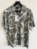 REISS Mens Sage Hays Cuban Collar SS Shirt Designer Textured Printed Polyester Unisex