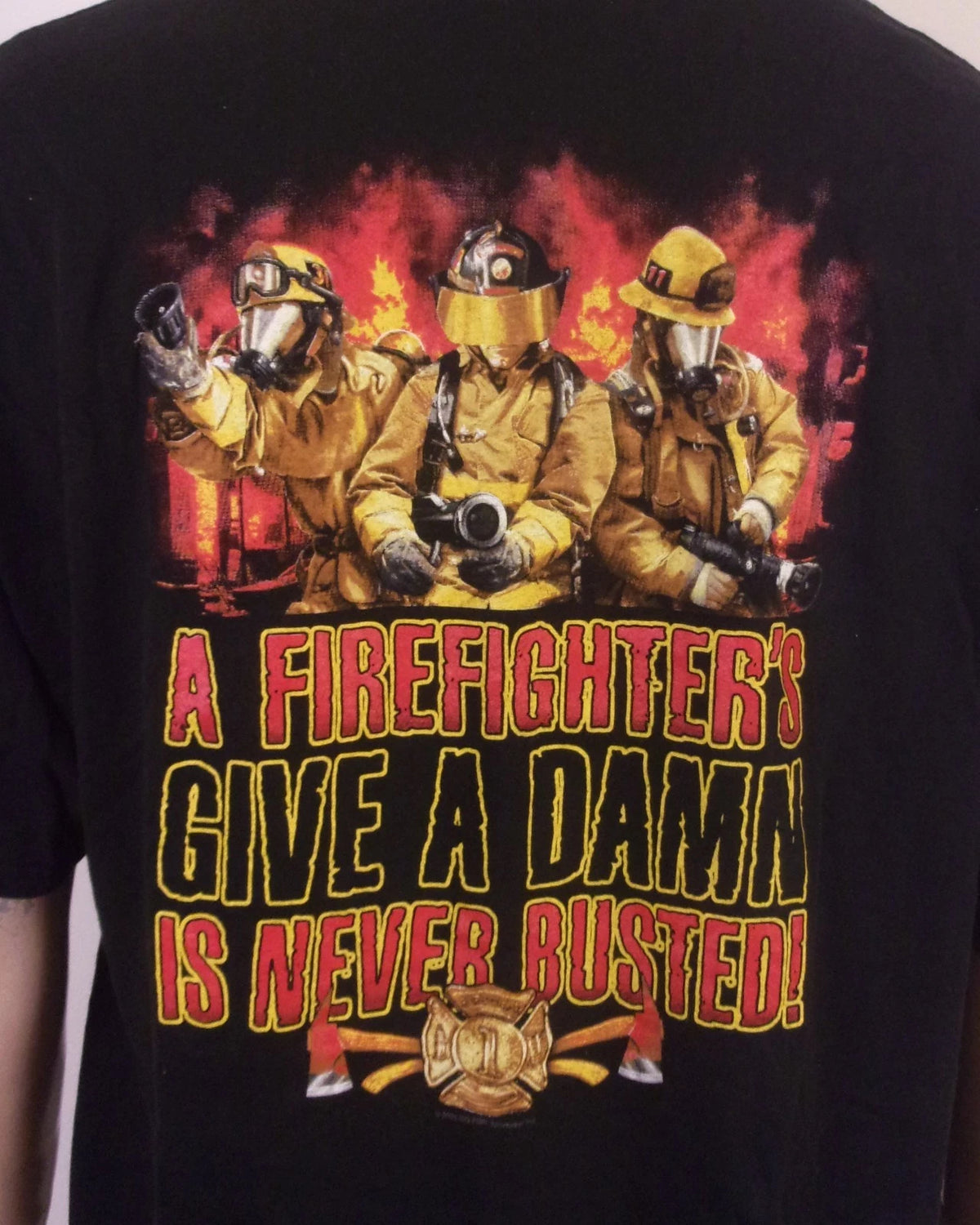 vintage 00s Y2K Firefighter T-Shirt Fireman Fire Fighter 2 sided SZ 2XL
