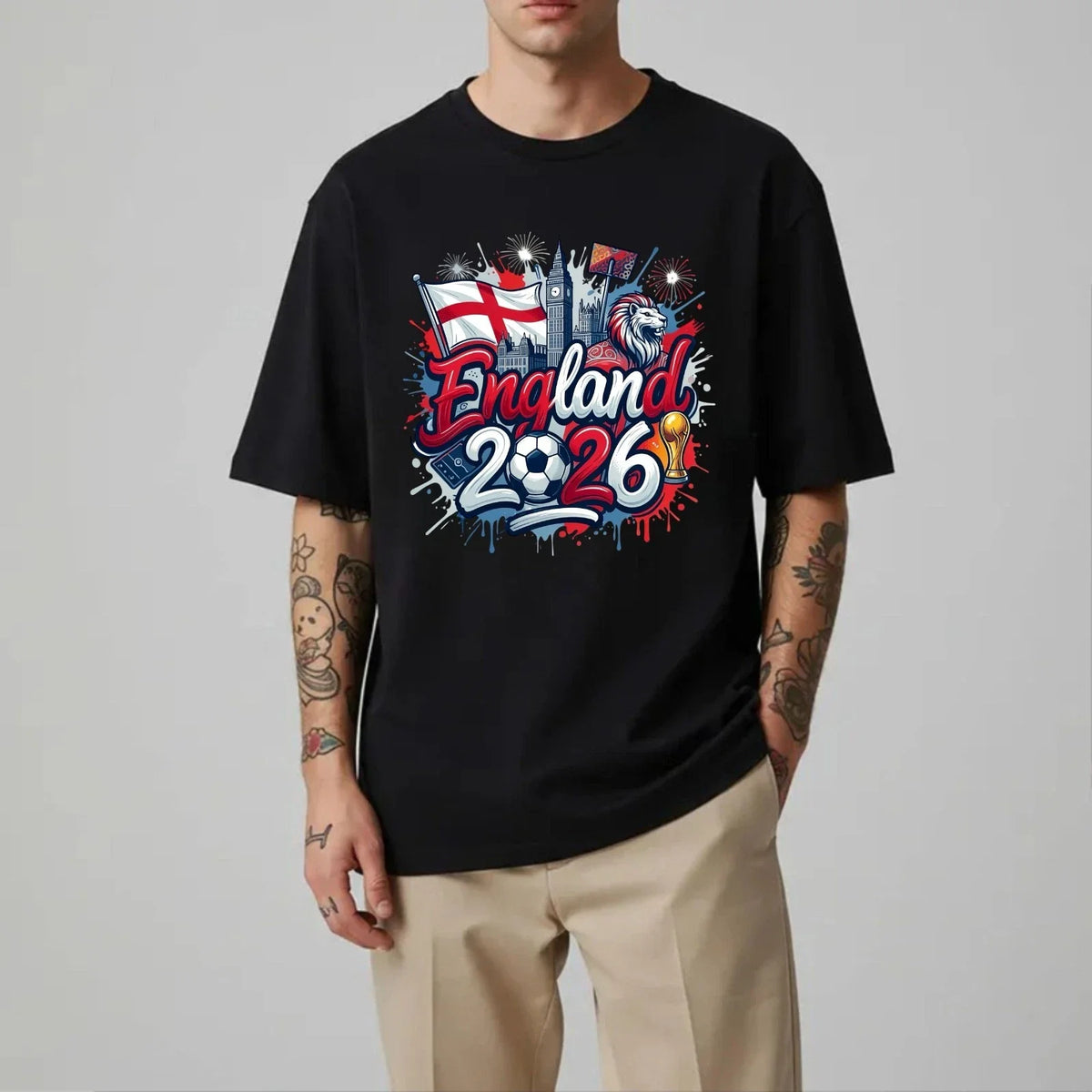 England 2026 Football - Football Lions Trophy Flage Fireworks Tee Top Unisex
