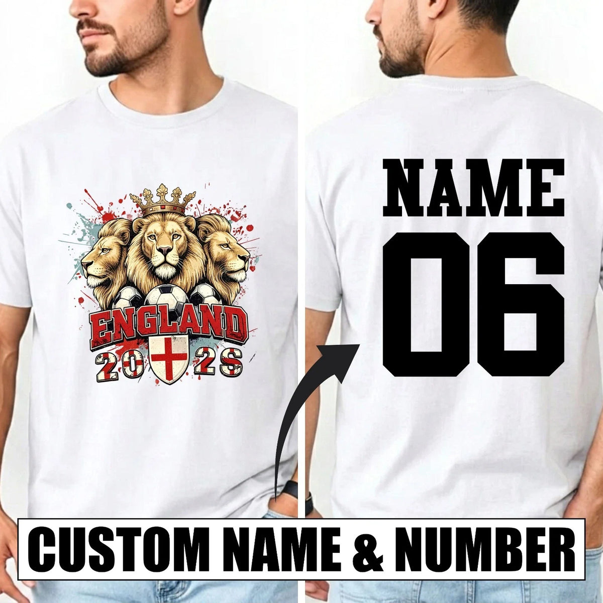 Personalised England Tournament 2026 Custom Name Number Football Fan Top Unisex