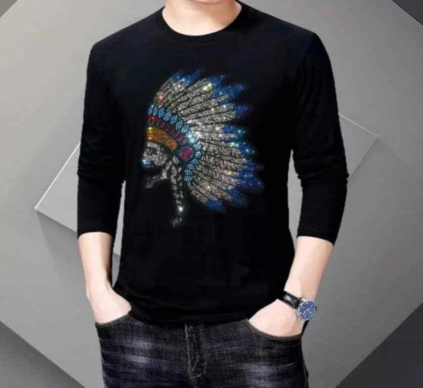 New Men Fashion Diamond Indian Rhinestone Luxury Long Black High Quality Unisex