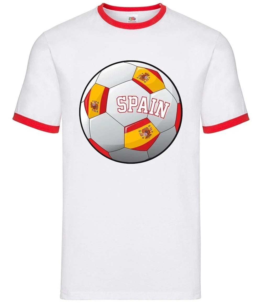 Country Football Spain Ball - Mens Ringer - Team World Cup Fan Spanish Soccer Unisex