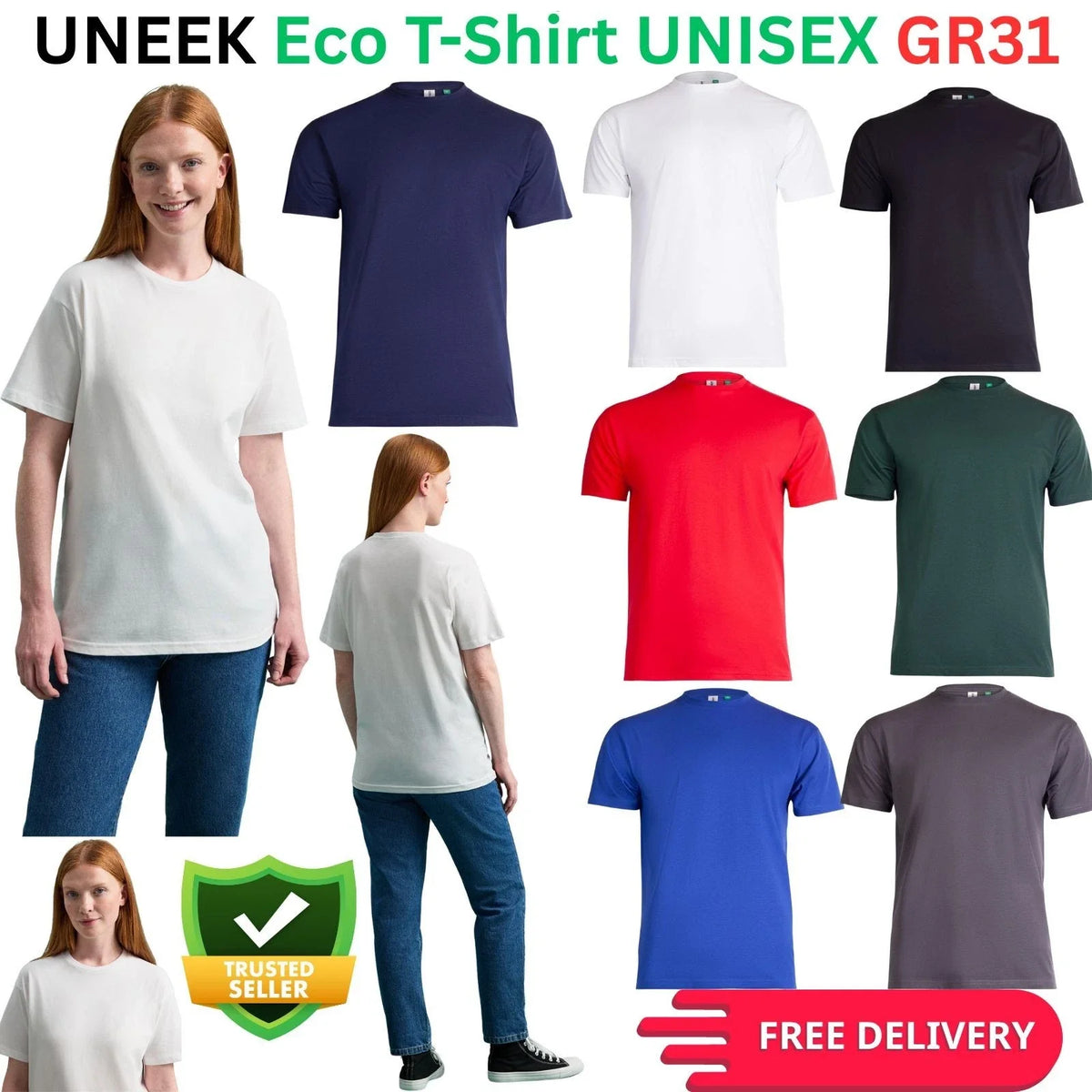 UNEEK GR31 Eco | Unisex Organic & Recycled Cotton Crew Neck | Soft Unisex