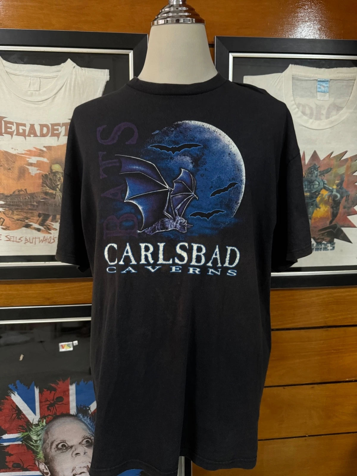 Vintage Y2K Carlsbad Caverns National Park Bat T-Shirt Black Faded Graphic  L