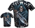 Mens Grim Reaper Glow In The Dark Skull Tye Dye ,Front & Back Print M-3XL Unisex