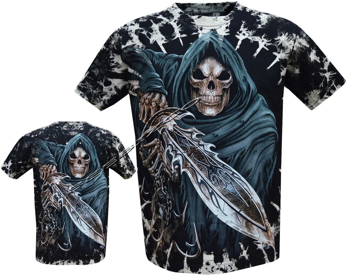 Mens Grim Reaper Glow In The Dark Skull Tye Dye ,Front & Back Print M-3XL Unisex