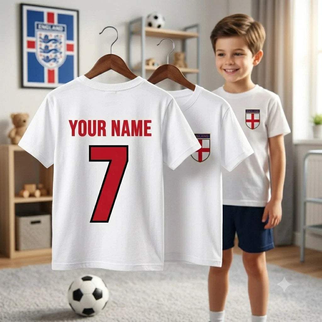 Personalised Name Number England Football SoccerCup 2026 Adults Kids Tee Unisex