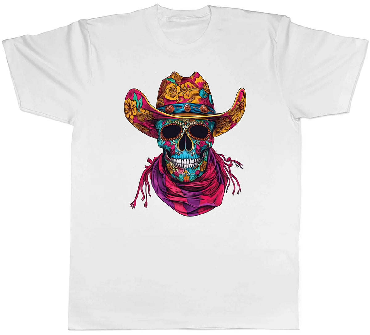 Mexican Sugar Skull Mens Cowboy Hat with Scarf Tee Gift Unisex