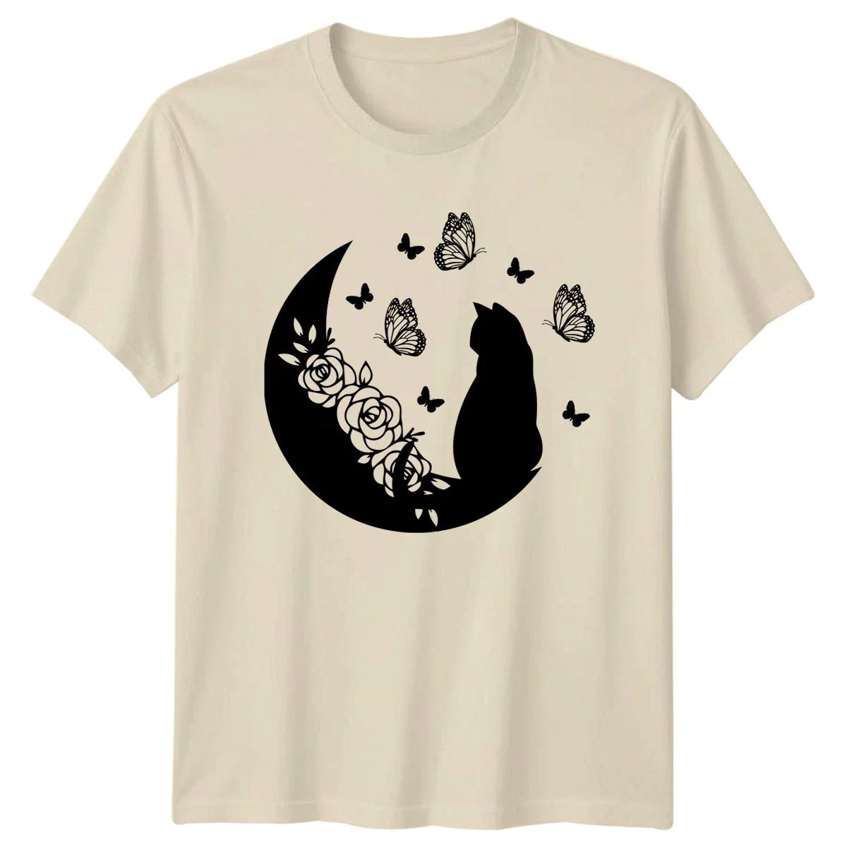 Cat On Moon With Flowers Womens Celestial Cat Lover Unisex
