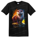 Otter Cosmic Neon Wildlife T Shirt w/ Colorful River Art Graphic Tee Animal