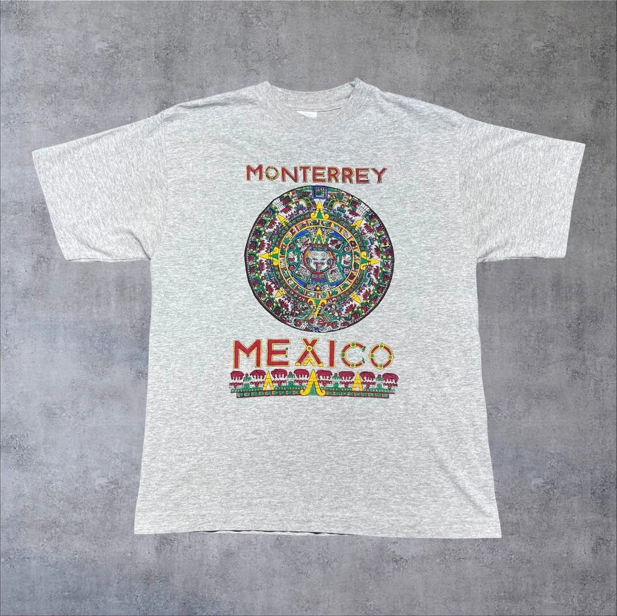 Vintage 90s Monterrey Mexico Elephant Aztec Destination Men’s Grey Tee Large Unisex