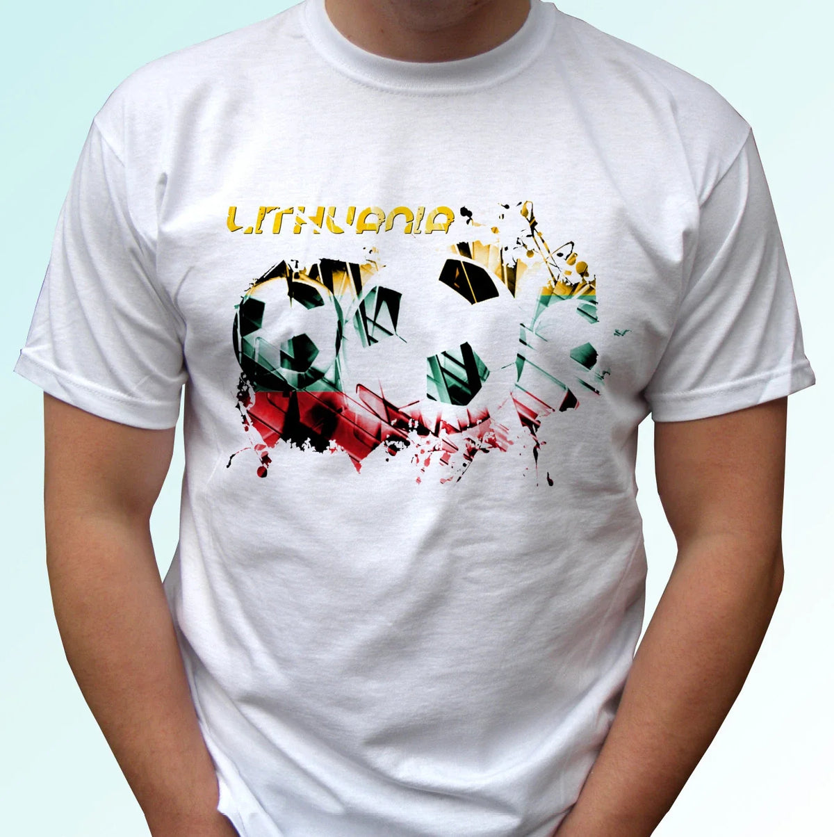 Lithuania football flag white t shirt soccer style design mens womens kids baby Unisex
