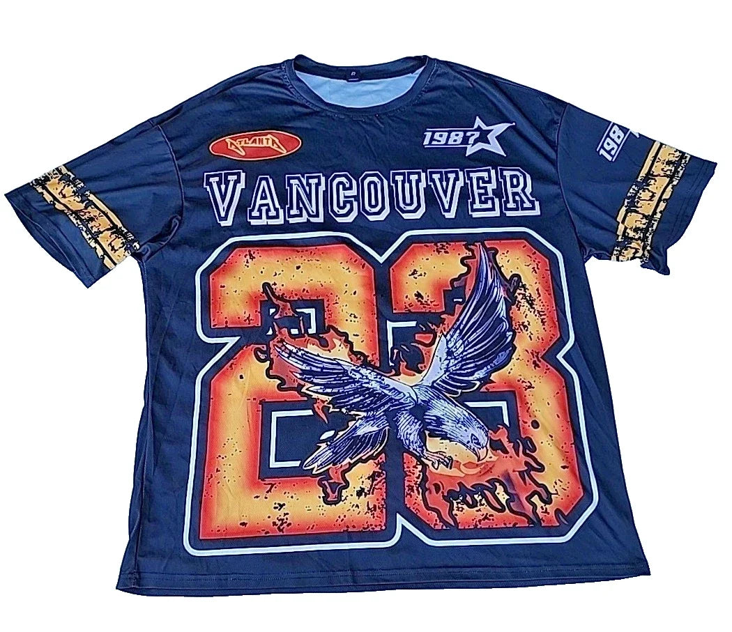 Vintage 1987 Romwe Vancouver Atlanta Graphic Print Black Jersey Shirt Sz XXL Unisex