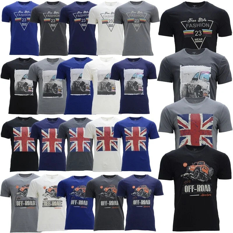 New Mens T Shirts Printed Short Sleeve Crew Round Neck Tees Casual Cotton Top Unisex