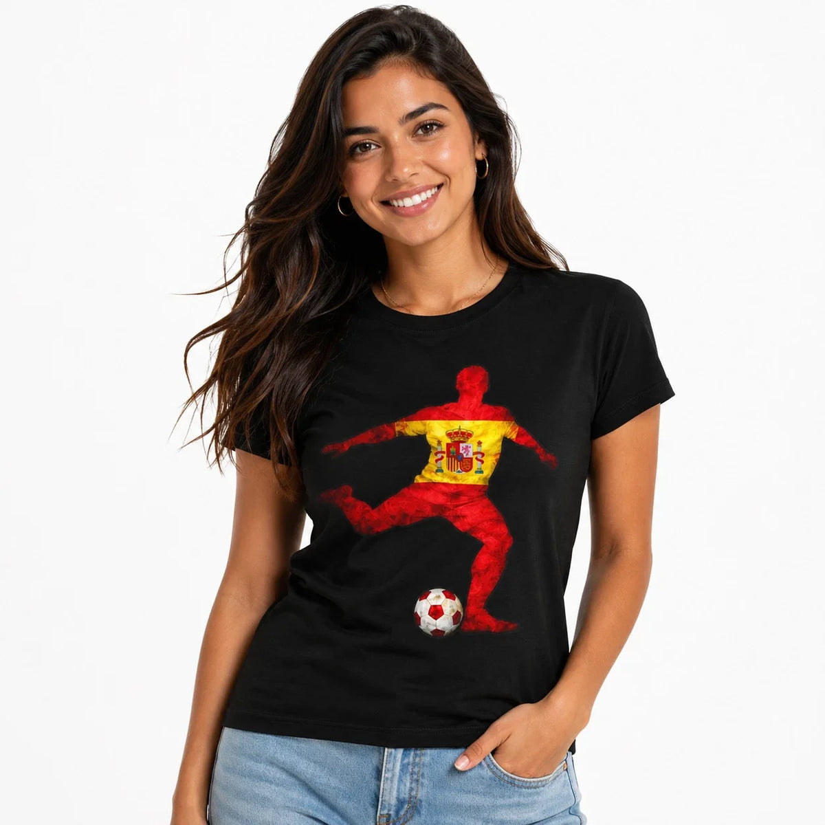 Spain Flag Soccer Player Football Silhouette Spanish Jersey Tee Unisex
