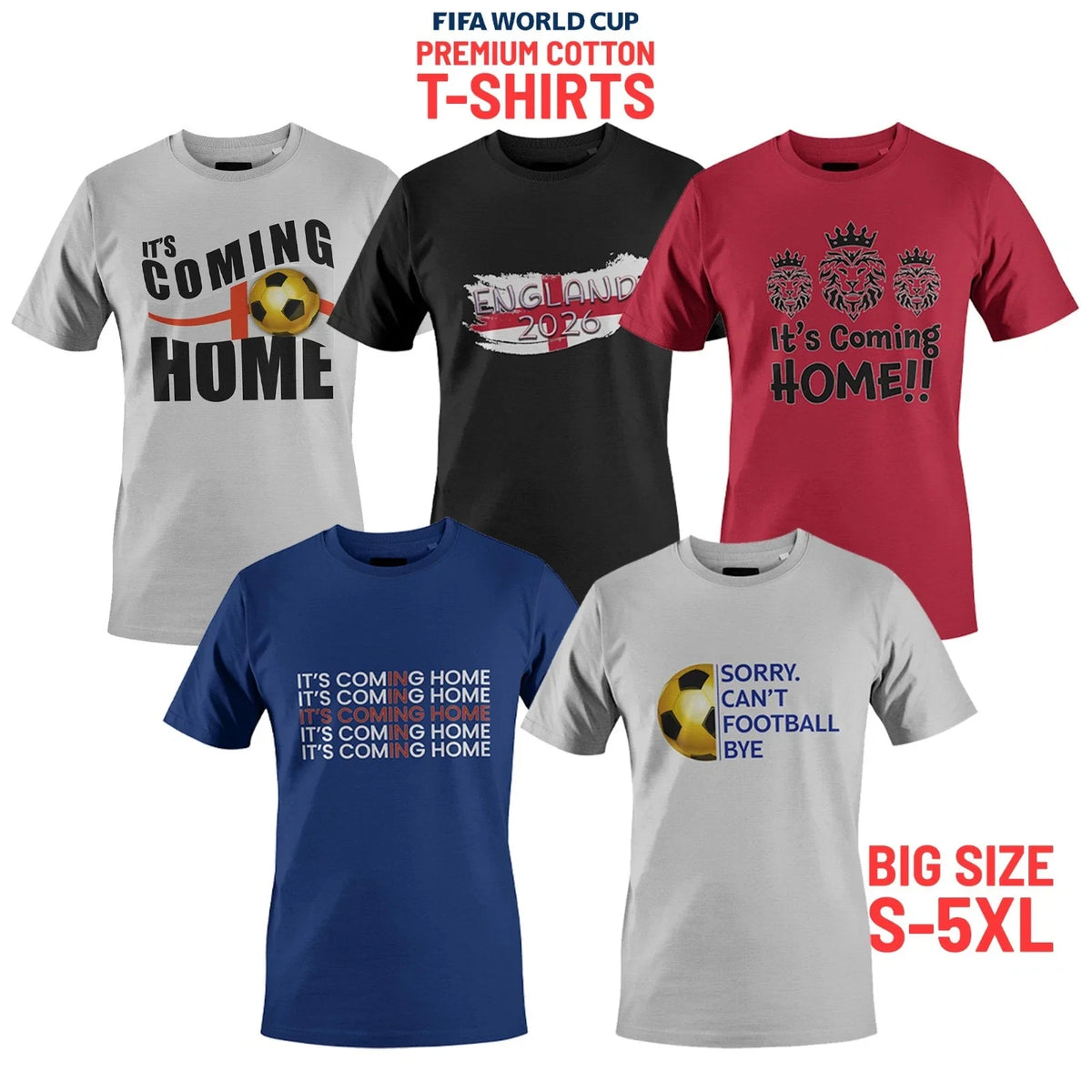 England Football s World Cup 2026 100% Cotton Tees Big Size S-5XL Unisex Unisex