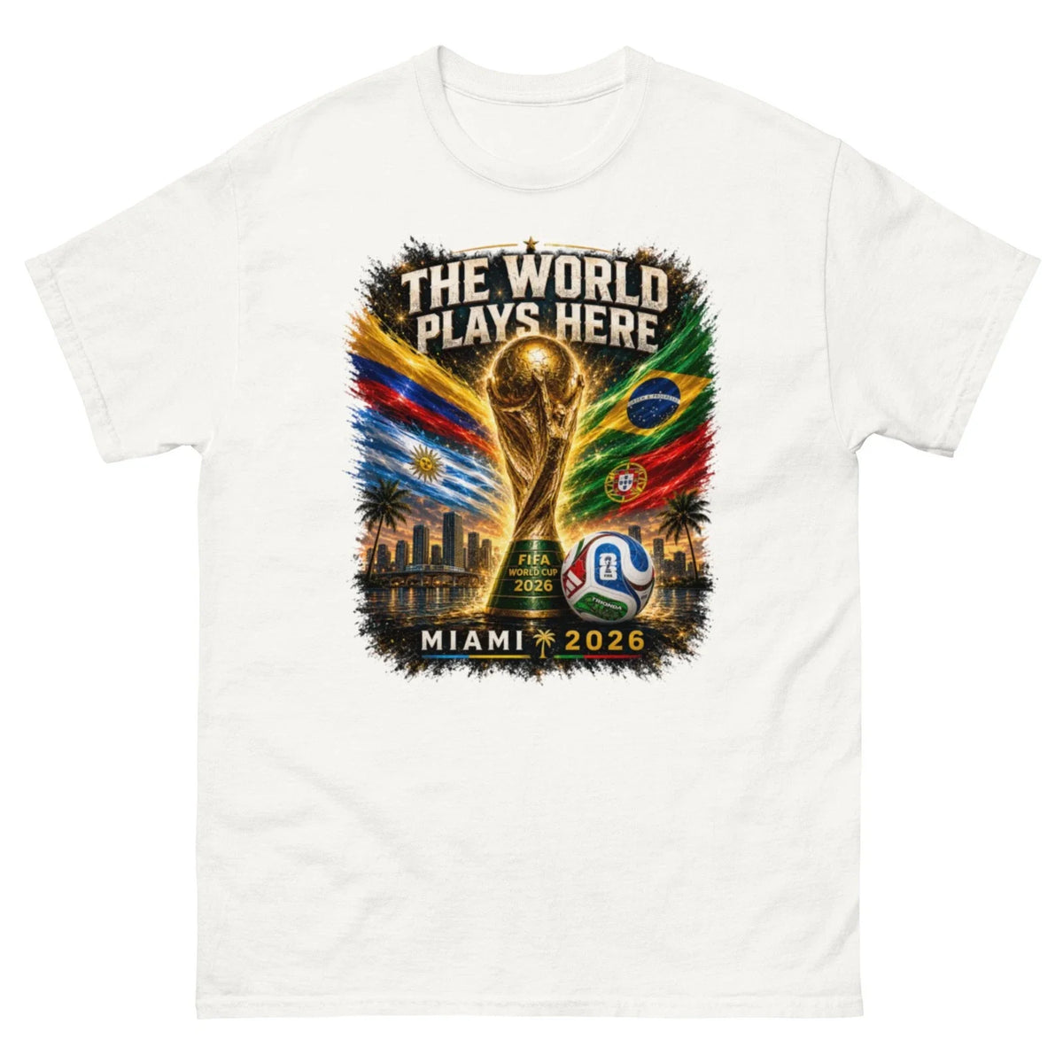 2026 Miami World Cup T Shirt The World Plays Here Soccer Fan Graphic Tee Unisex