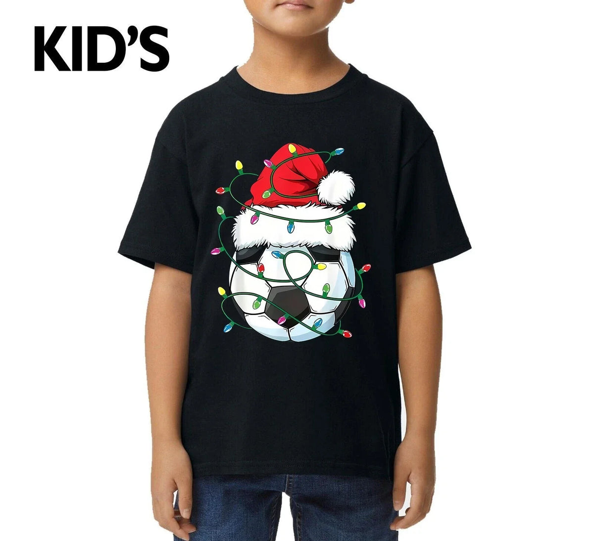 Santa Soccer Ball Sports Funny Football Print Novelty Joke Kids Tee Top Unisex