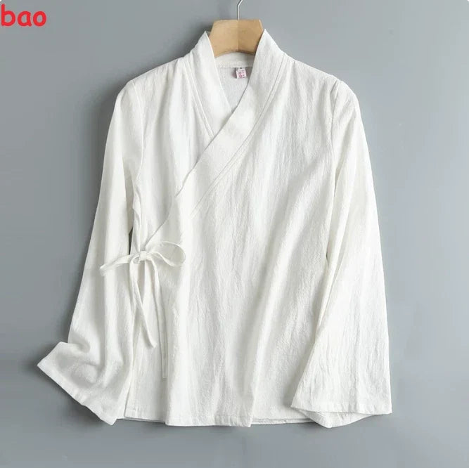 Cotton long sleeved cross collar tie for spring and summer women's daily wear Unisex