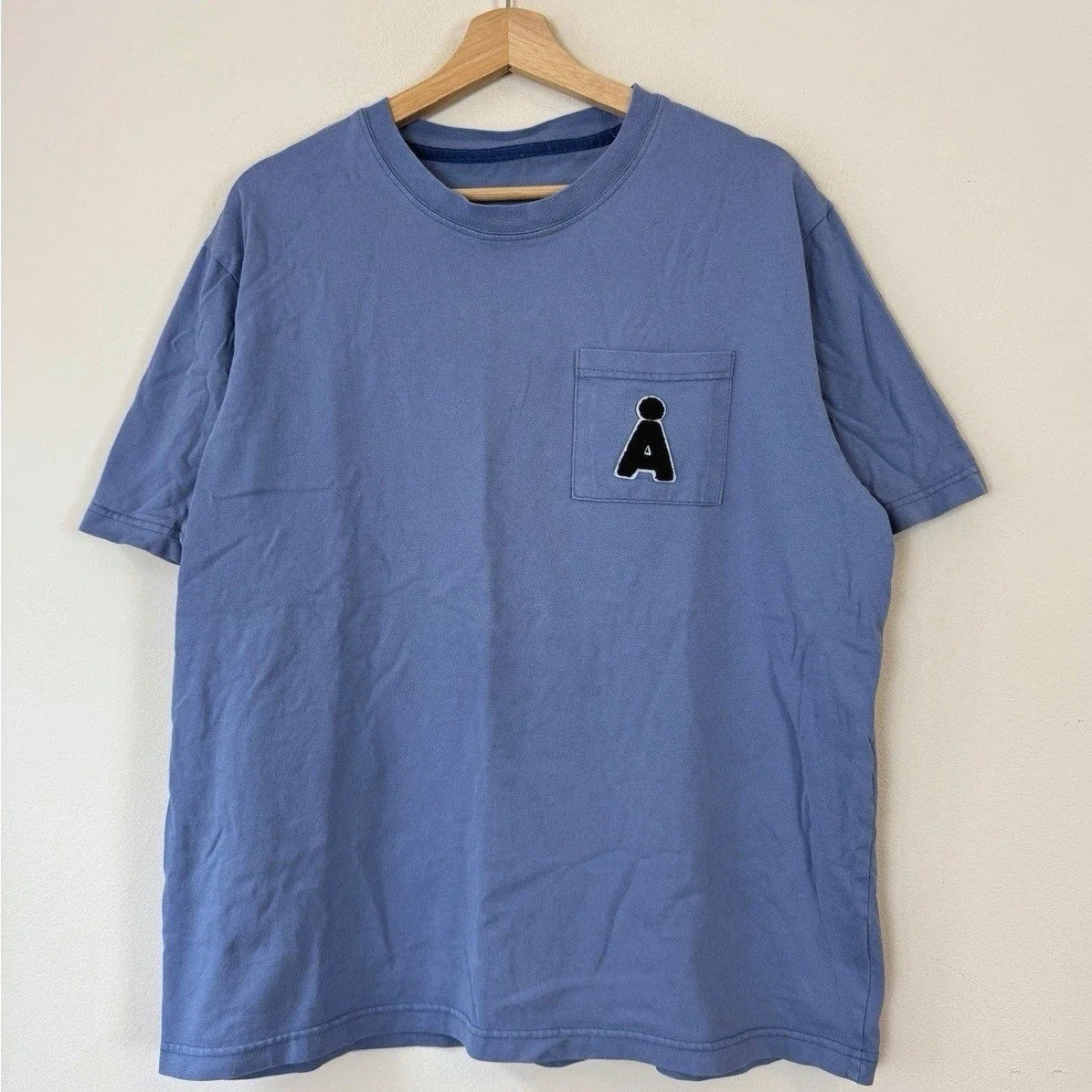 Aland Pocket Logo Patch Simple Blue Tee Shirt - Large Unisex
