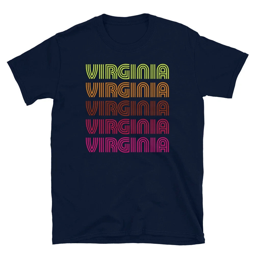 Retro State of Virginia Inline Font Disco Neon Short-Sleeve Unisex Unisex